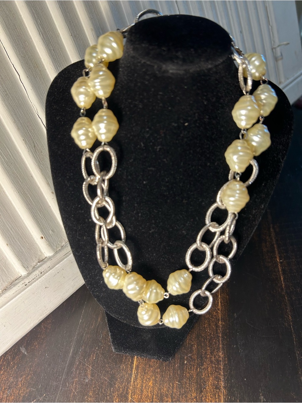 Gold Pearl and Silver-Link Fashion Necklace